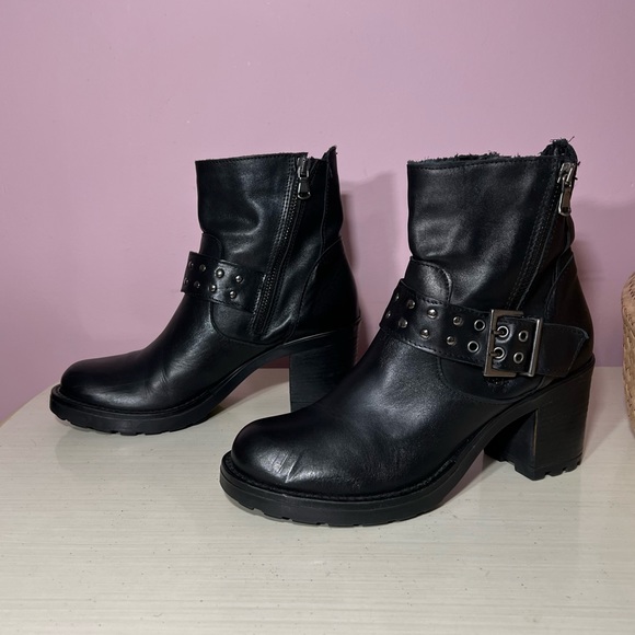 Alissia Women’s 38 (US 7) Made In Italy Black Leather Moto Biker Harley Boots - Picture 6 of 9